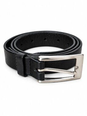 Scott David Black Leather Belt Silver Tone Buckle Size Small